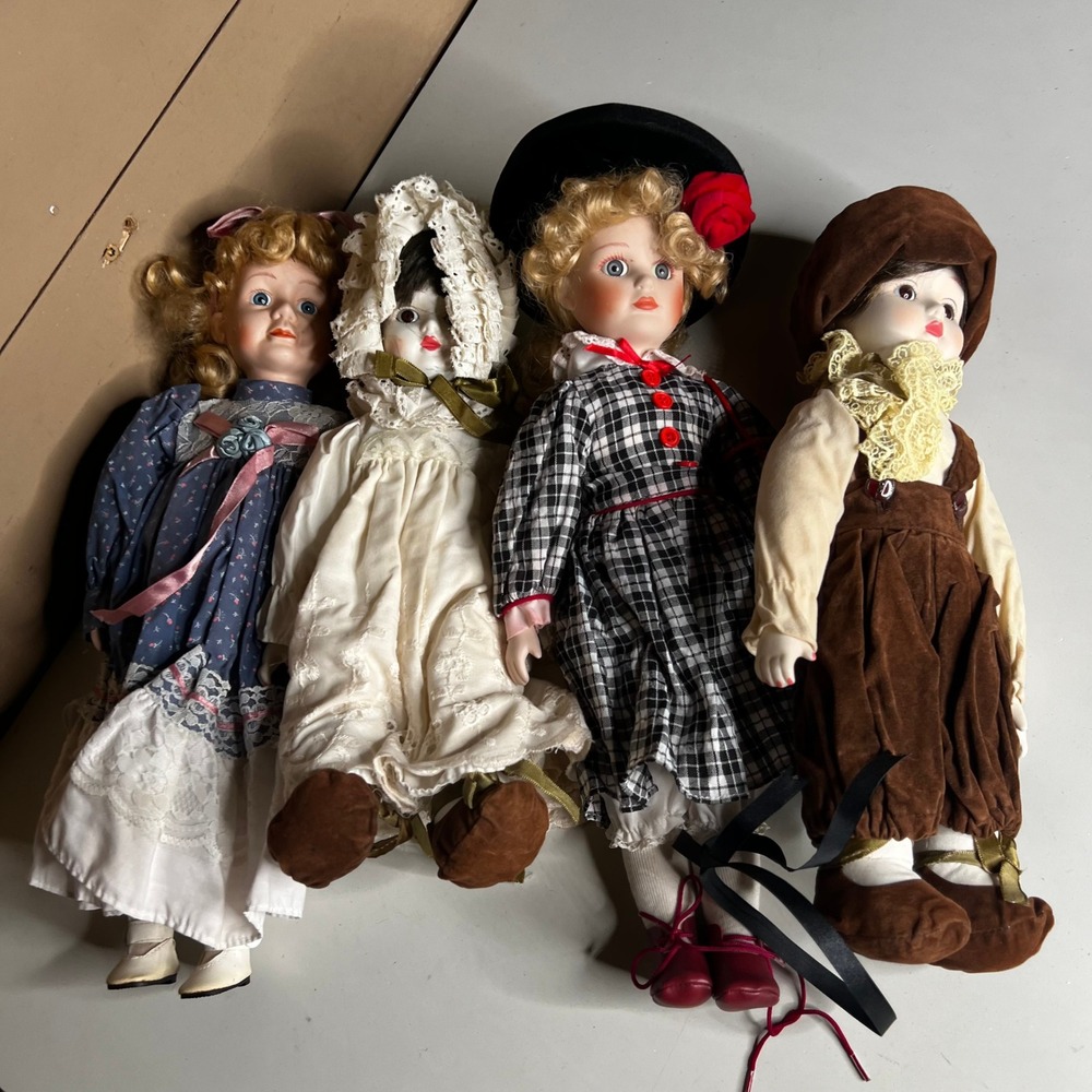 Vintage Porcelain Doll Collection Set of 4 Victorian Style Hand Painted 12-13in